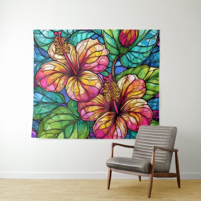 Hibiskus im Stile von Hartglas Wandteppich (Beispiel (Horizontal))