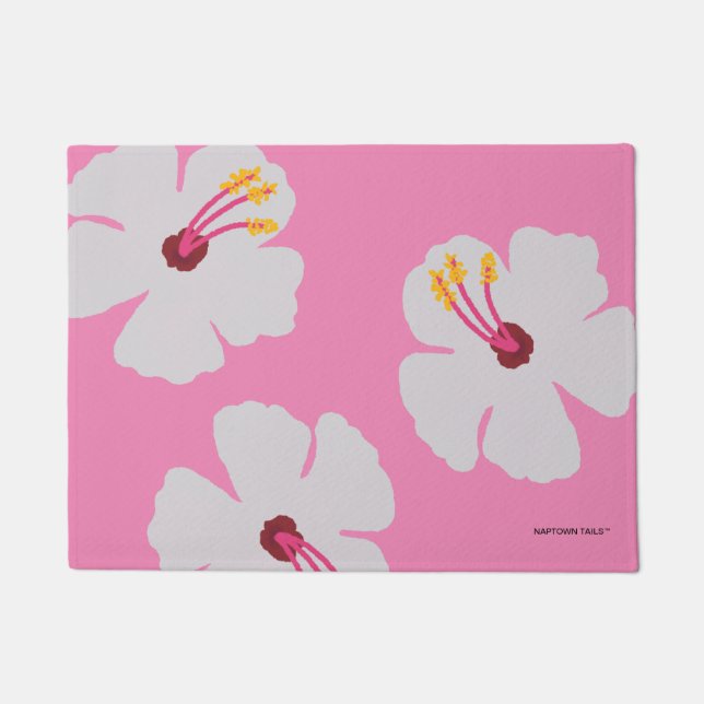 Hibiskus in der rosa Hundefutter Fußmatte (Vorderseite)