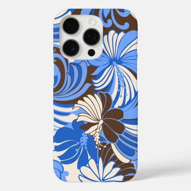 Hibiskus Jungle Hawaiian Blue und Brown iPhone 16 Pro Hülle (Rückseite)