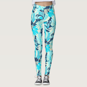 Hibiskus Jungle Hawaiian Tropical Floral Aqua Leggings