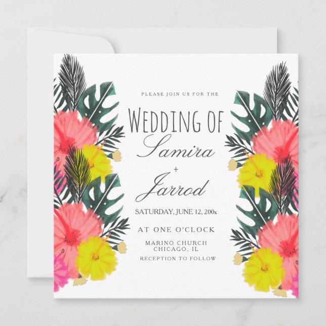 Hibiskus Leaf handGezeichnet tropische Hochzeit (Vorderseite)
