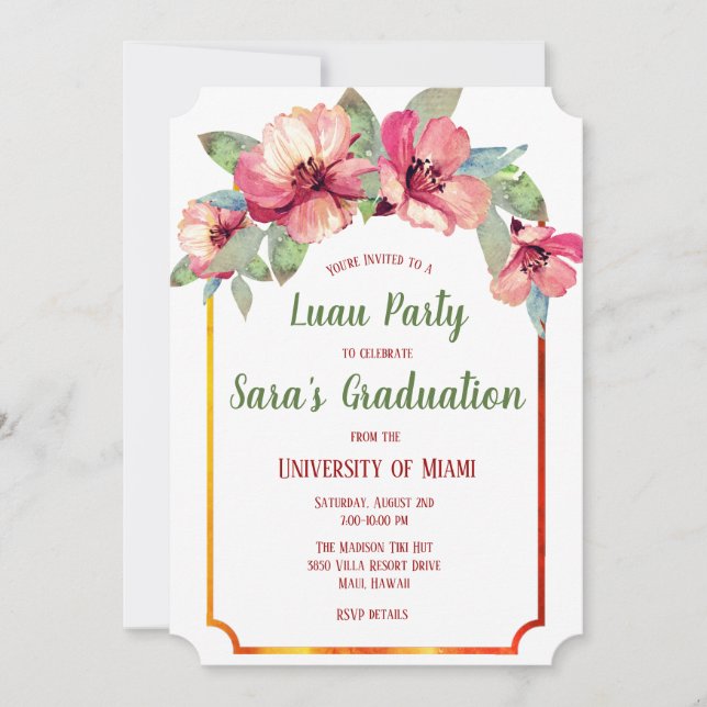 Hibiskus Luau Graduiertenfest Einladung (Vorderseite)
