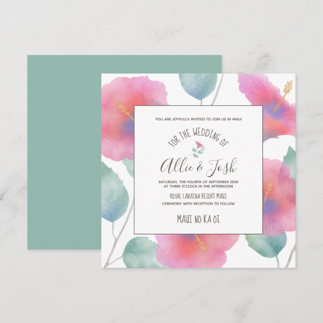 Hibiskus Maui Wedding Square Einladung (Vorne/Hinten)