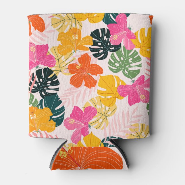 Hibiskus & Monstera: Tropische Lebenskraft Dosenkühler (Vorderseite)