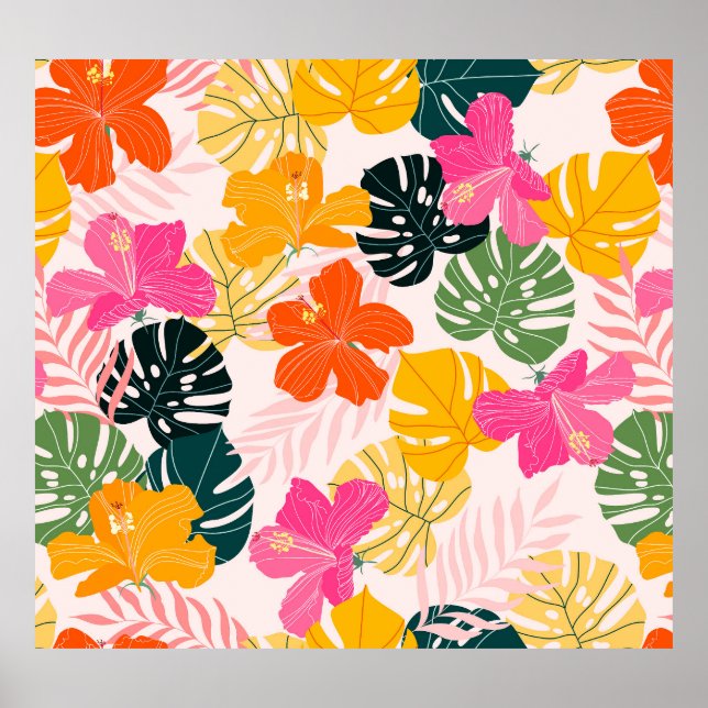 Hibiskus & Monstera: Tropische Lebenskraft Poster (Vorne)