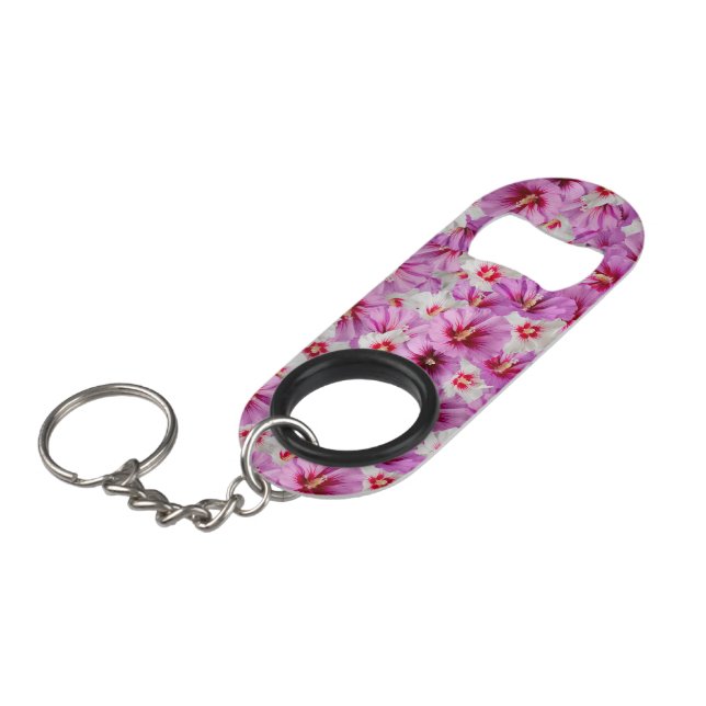 Hibiskus - Muster der chinesischen Rose Blume Mini Flaschenöffner (Vorderseite Schrägansicht)