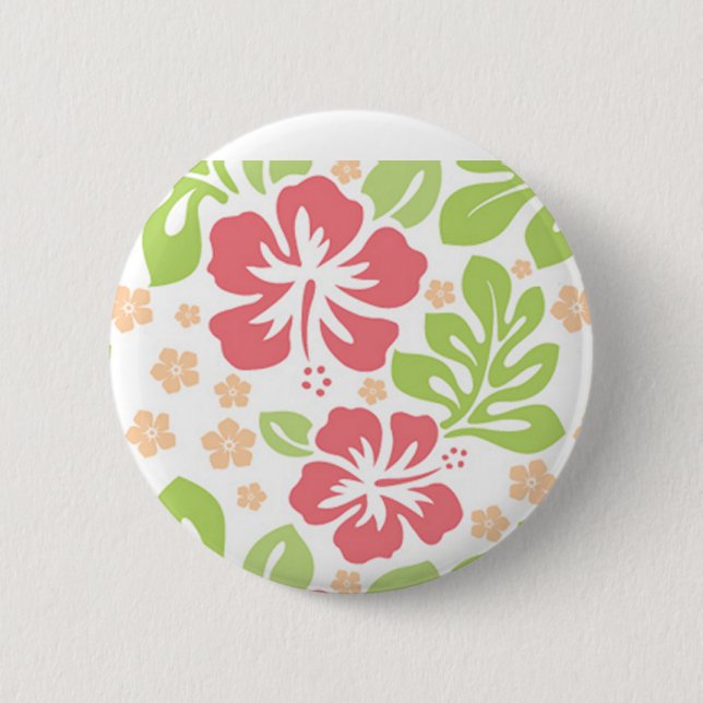 Hibiskus-Muster-rosa Button (Vorderseite)