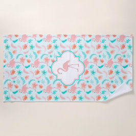 Hibiskus-Muster-Rosa-Flamingo Strandtuch