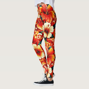 Hibiskus Orange Yellow, tropische hawaiianische Bl Leggings