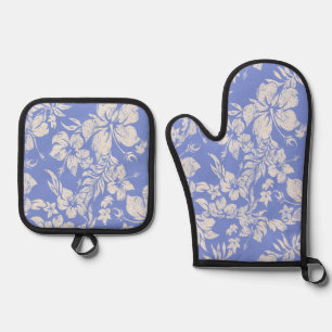 Hibiskus Pareau Distressed Hawaiian Periwinkle Ofenhandschuh & Topflappen-Set