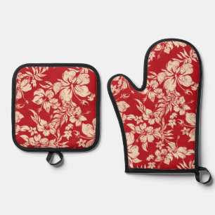 Hibiskus Pareau erschüttert Hawaiianisch Rot Ofenhandschuh & Topflappen-Set