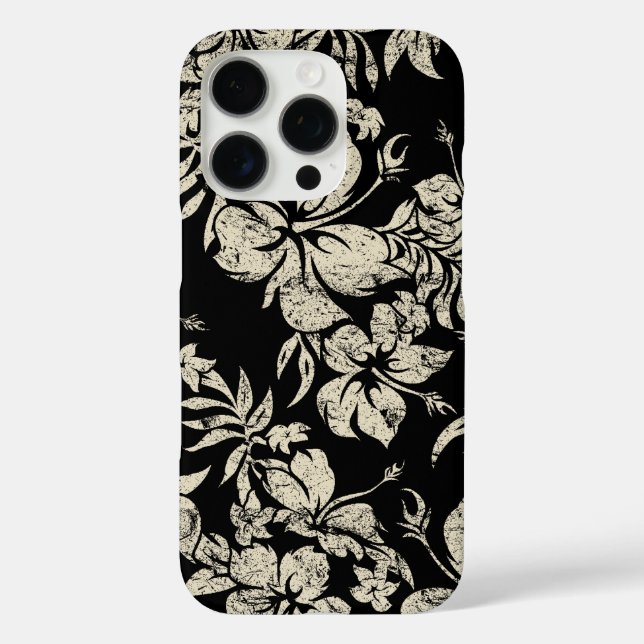 Hibiskus Pareau Hawaiian Floral Black iPhone 16 Pro Hülle (Rückseite)