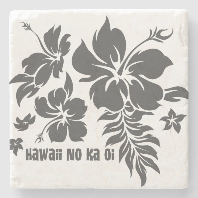 Hibiskus Pareau Hawaiian Floral Tiki Bar Untersetz Steinuntersetzer (Vorderseite)