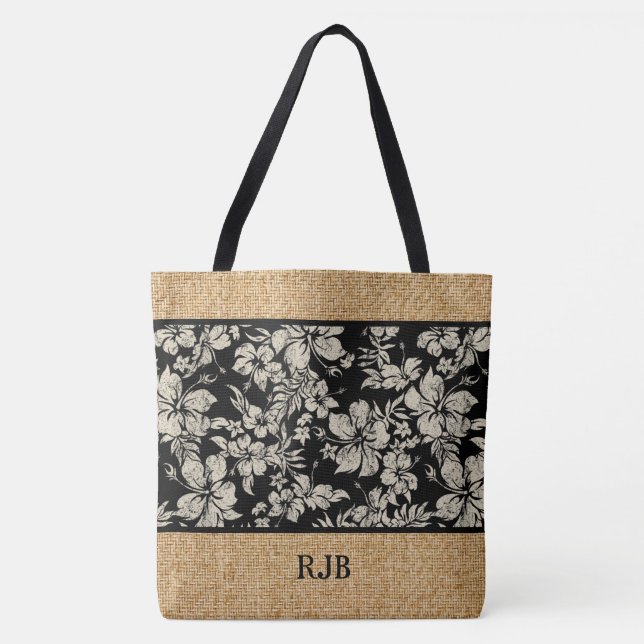 Hibiskus Pareau Hawaiian Monogram Beach Bag Tasche (Vorderseite)