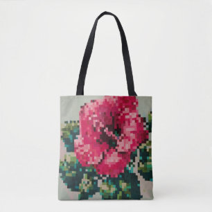 Hibiskus pixelisiert auf Minz Hintergrund Tasche
