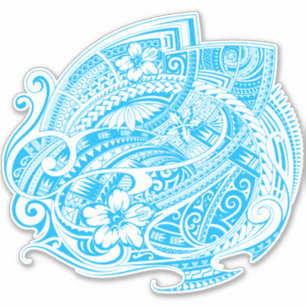 HIBISKUS POLYNESIAN TRIBAL LtBlue Aufkleber