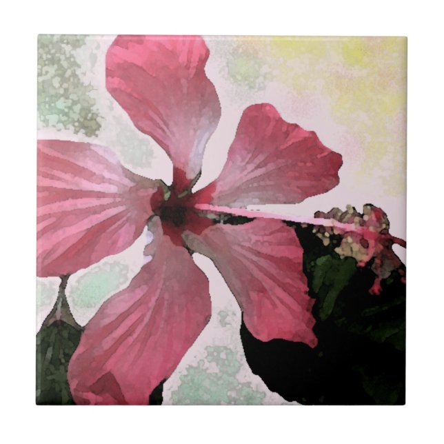 Hibiskus Rosa tropische Blume Sommer exotische Blu Fliese (Vorderseite)