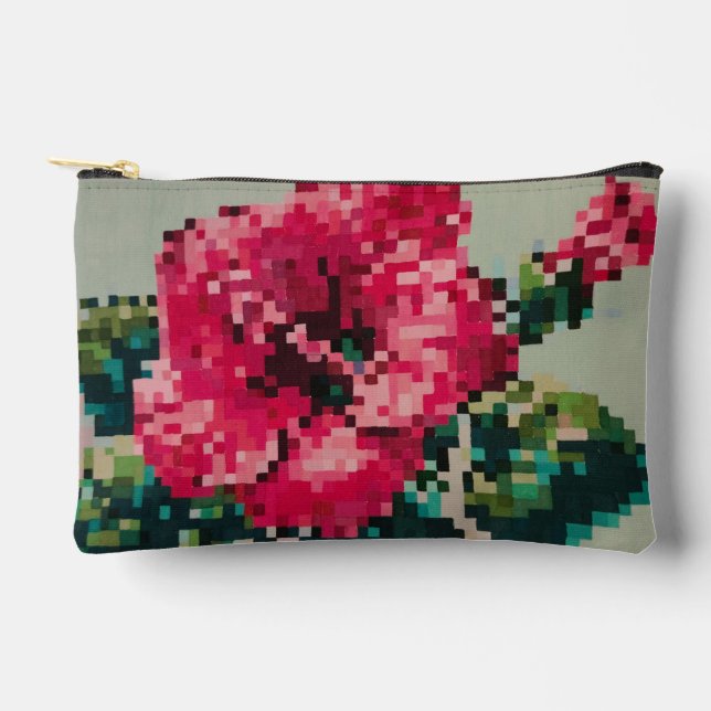 Hibiskus Soft Pastell Floral Pixel Art Zubehörtasche (Vorderseite)
