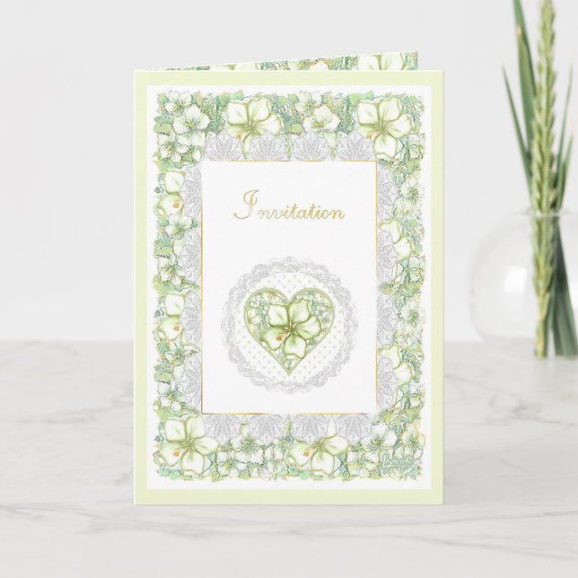 Hibiskus & Spitzen WHITE Einladung (Vorderseite)