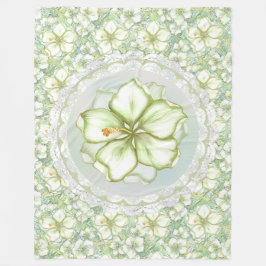 Hibiskus & Spitzen WHITE Fleecedecke