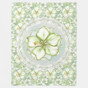 Hibiskus & Spitzen WHITE Fleecedecke