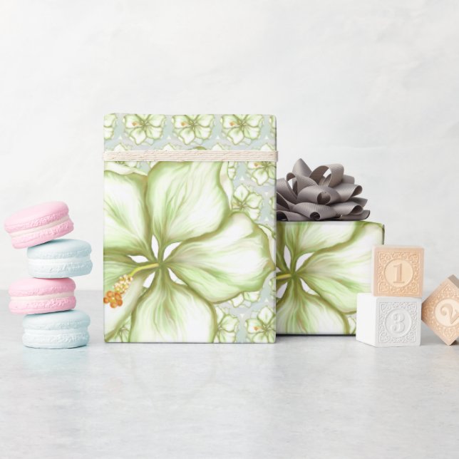 Hibiskus & Spitzen WHITE Geschenkpapier (Babyparty)