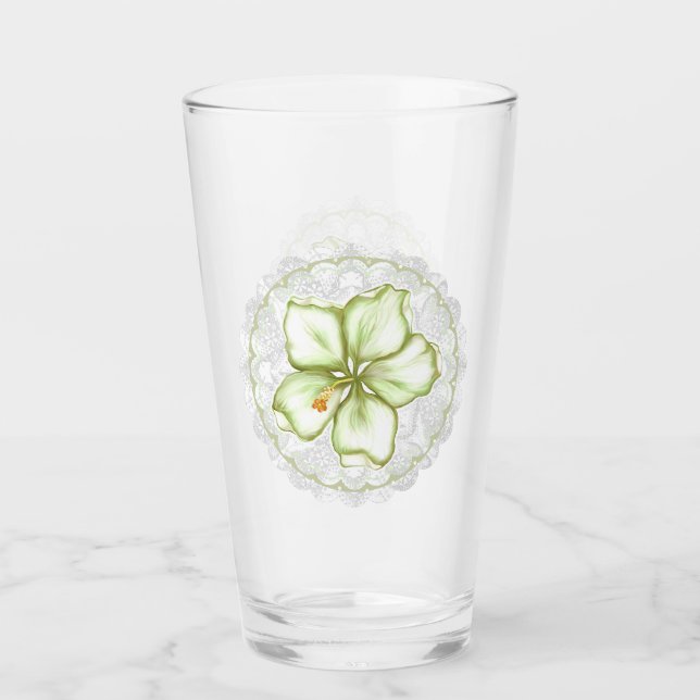 Hibiskus & Spitzen WHITE Glas (Vorderseite)