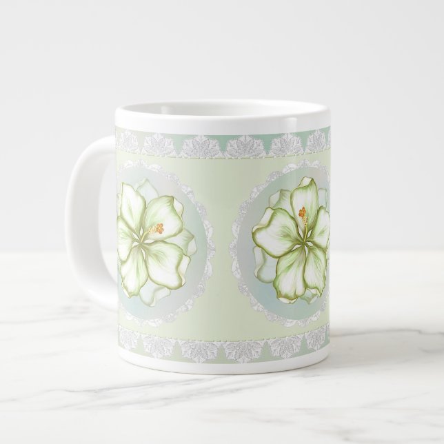 Hibiskus & Spitzen WHITE Jumbo-Tasse (Vorderseite Links)