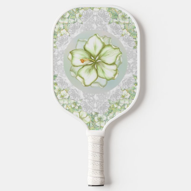Hibiskus & Spitzen WHITE Pickleball Schläger (Vorderseite)