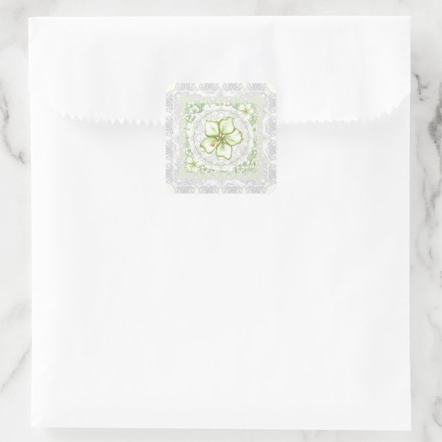 Hibiskus & Spitzen WHITE Quadratischer Aufkleber (Tasche)