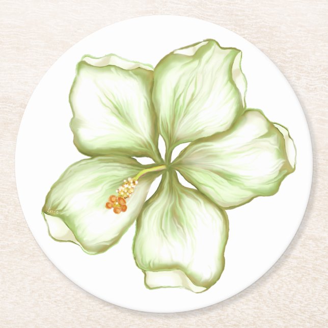 Hibiskus & Spitzen WHITE Runder Pappuntersetzer (Vorderseite)