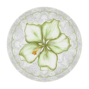 Hibiskus & Spitzen WHITE Schneidebrett