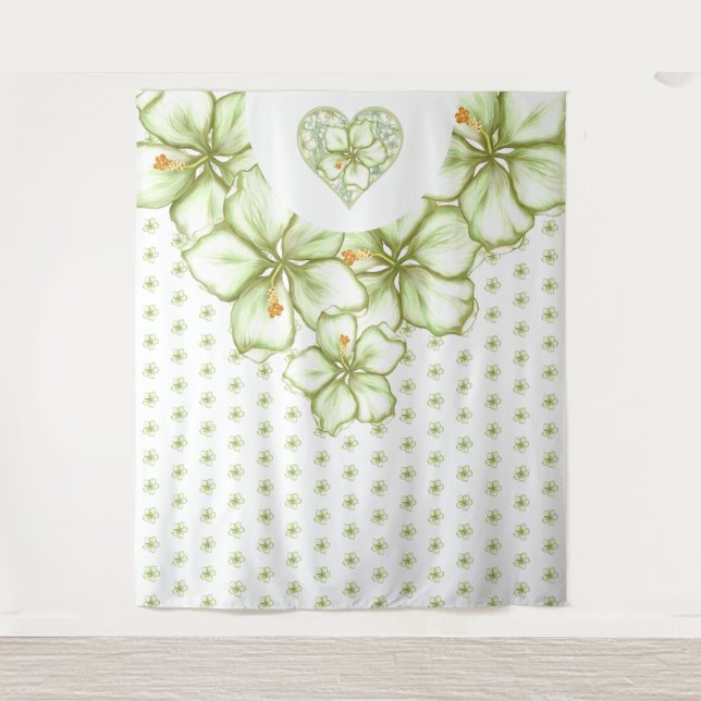 Hibiskus & Spitzen WHITE Wandteppich (Vorderseite)