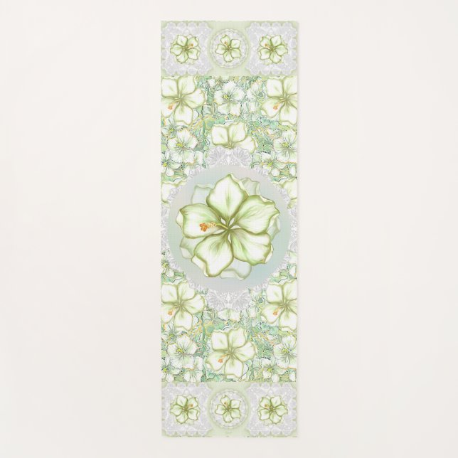 Hibiskus & Spitzen WHITE Yogamatte (Vorderseite)