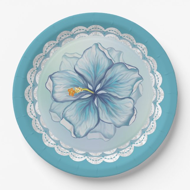 Hibiskus & Spitzenschuppen Pappteller (Vorderseite)