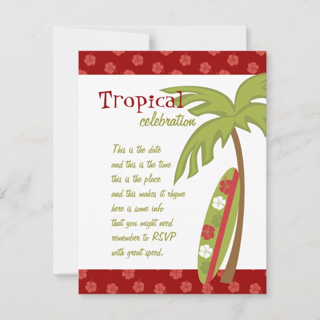 Hibiskus Surfboard Einladung (Vorderseite)