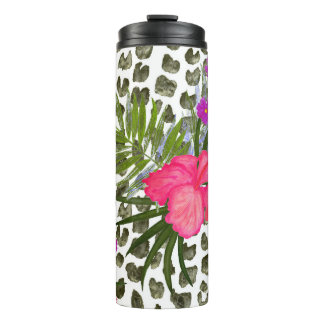 Hibiskus Tier: Aquarellfarben Nahtloses Muster. Thermosbecher
