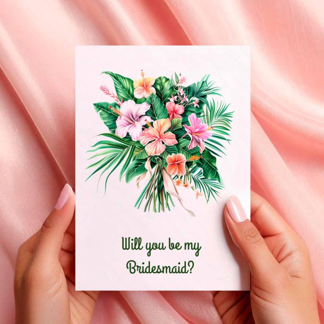 Hibiskus Tropical Bouquet Wedding Party Vorschlag Einladung (Hibiscus Bouquet Wedding Party Proposal Card)