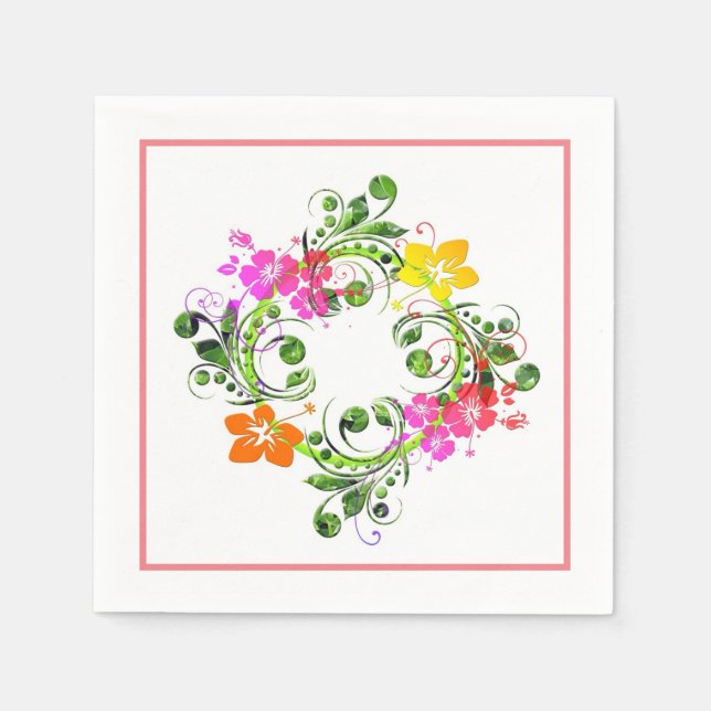 Hibiskus tropische Blume Kranz farbenfrohe Sommer Serviette (Vorderseite)