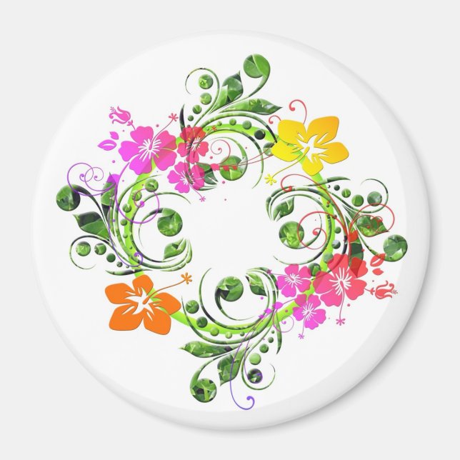 Hibiskus tropische Blume Kranz grün rosa gelb Magnet (Vorne)