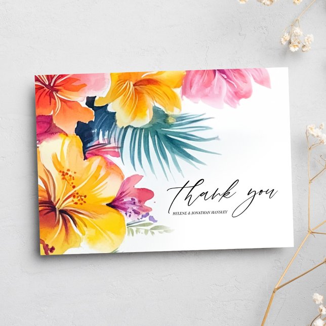 Hibiskus Tropische Hochzeit in Urlaubsort Dankeskarte (Hibiscus Tropical Floral Destination Wedding Thank You Card)