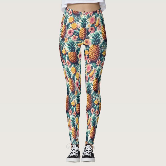 Hibiskus und Ananas Leggings (Vorderseite)