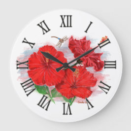 Hibiskus und Dragonfly Große Runduhr Wanduhr