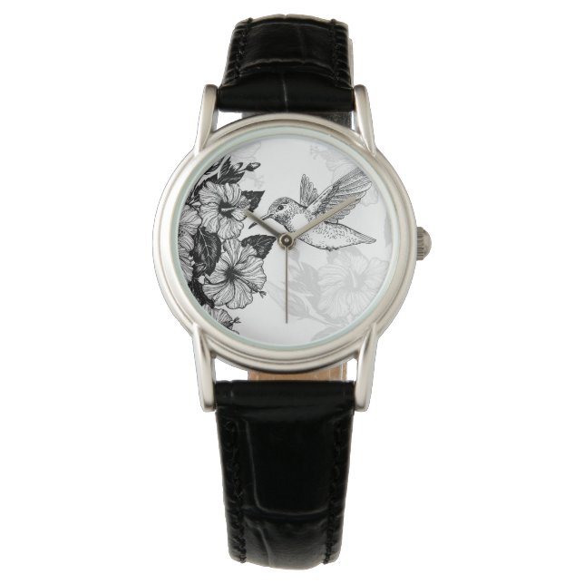 Hibiskus und Kolibri Armbanduhr (Vorderseite)