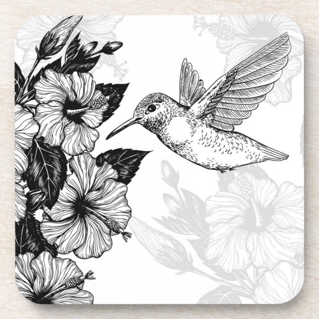 Hibiskus und Kolibri Getränkeuntersetzer (Vorderseite)