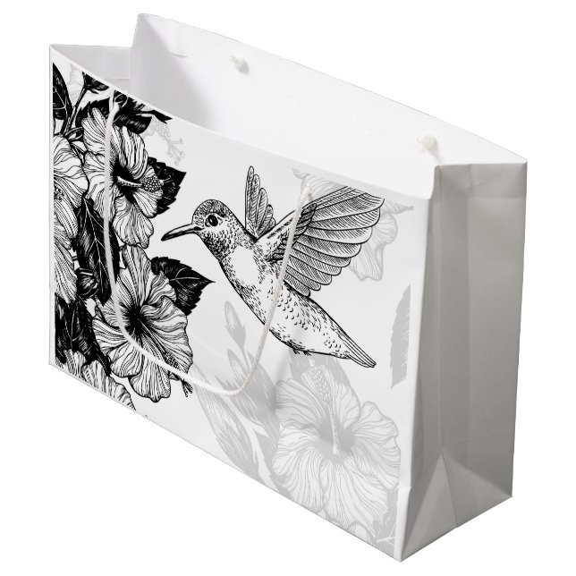 Hibiskus und Kolibri Große Geschenktüte (Vorderseite Schrägansicht)