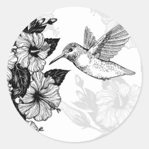 Hibiskus und Kolibri Runder Aufkleber