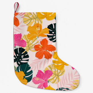 Hibiskus und Monstera Blätter tropische Muster des Kleiner Weihnachtsstrumpf