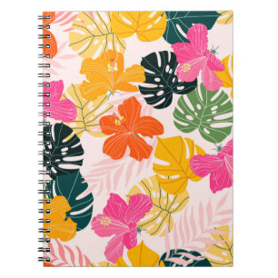 Hibiskus und Monstera Blätter tropische Muster des Notizblock