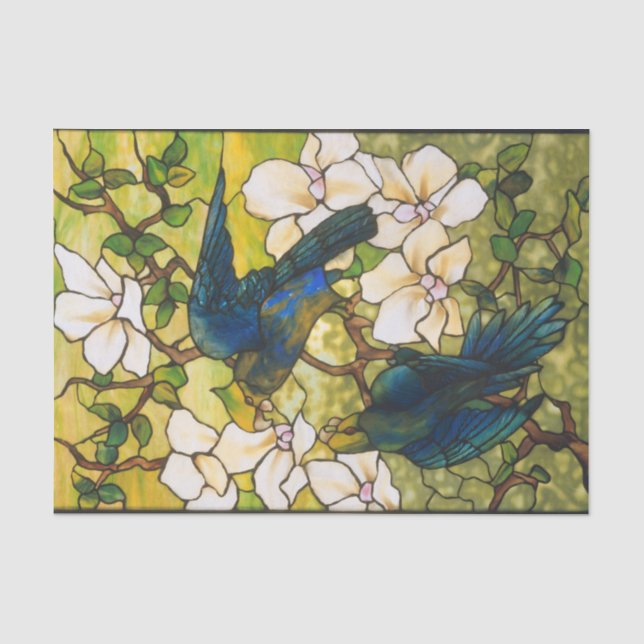 Hibiskus- und Parrots-Glasfenster Seidenpapier (Vorderseite)